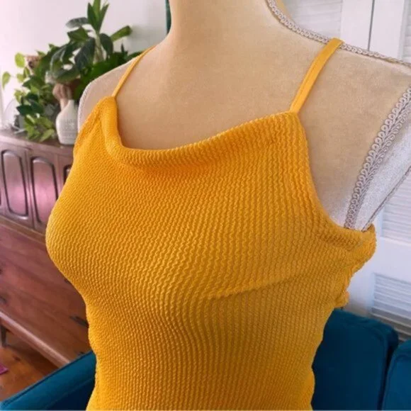 Urban Outfitters | Tyra Strappy Back Mini Dress Orange Textured Rib Knit Medium - Picture 7 of 16